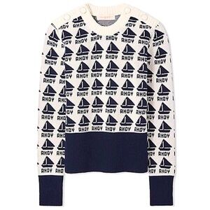 Tory Burch Seaside Cotton & Merino Wool “Ahoy” Intarsia Sweater, size M
